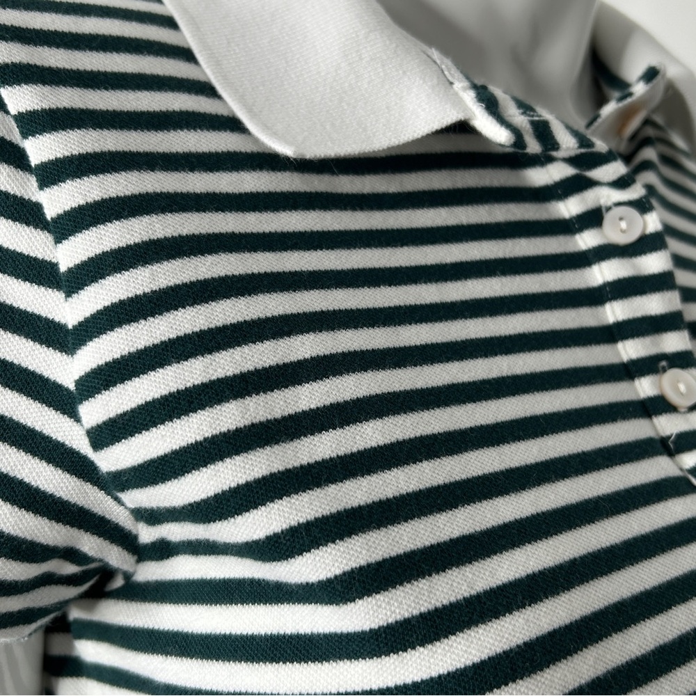 Aerie Offline Top Women's Cropped Polo S Green White Academia Striped Bubble Hem - Picture 2 of 16